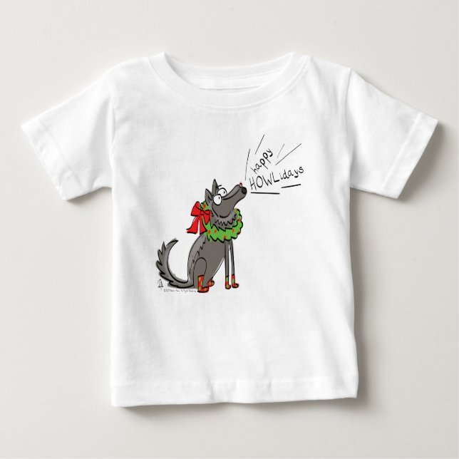 Camiseta Para Bebê Feliz Natal do Lobo Engraçado Feriados (Frente)