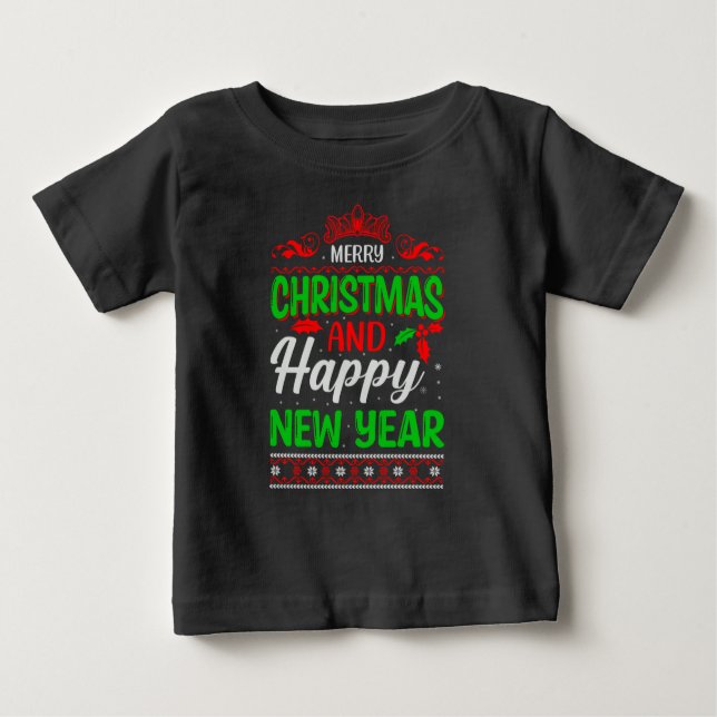 Camiseta Para Bebê Feliz Natal E Feliz ano novo-61064 (Frente)