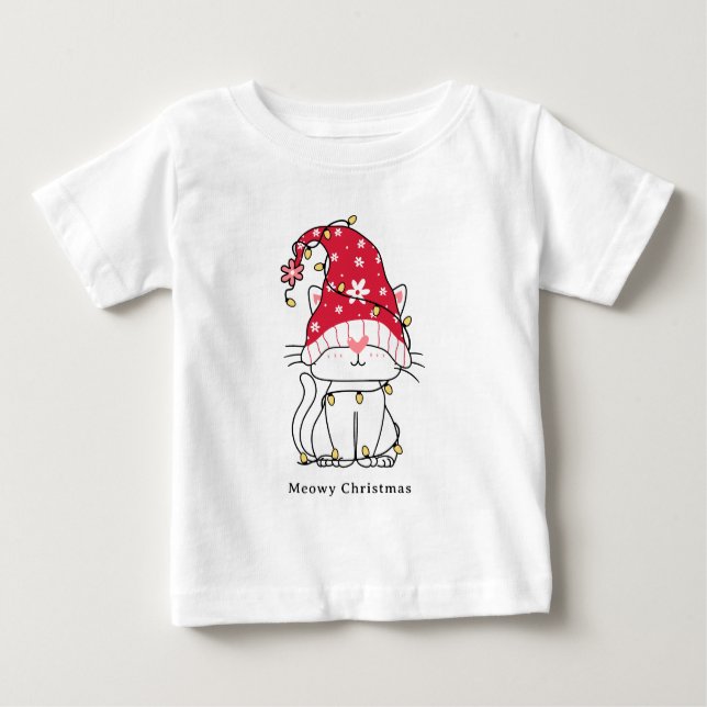 Camiseta Para Bebê Feliz Natal Engraçado Gato de Natal Bonito (Frente)