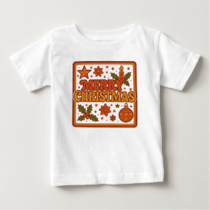 Camiseta Para Bebê Feliz Natal estilo anos 70 retrô
