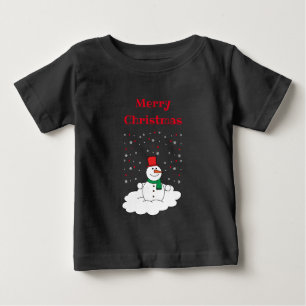 Camiseta Para Bebê Feliz Natal Família Snowman Snowflakes Black