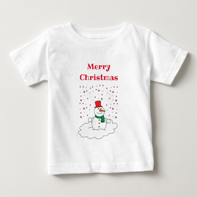 Camiseta Para Bebê Feliz Natal Família Snowman Snowflakes Branco (Frente)