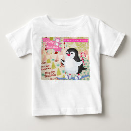 Camiseta Para Bebê Feliz Natal Feliz Ano Novo Pinguim Fofo