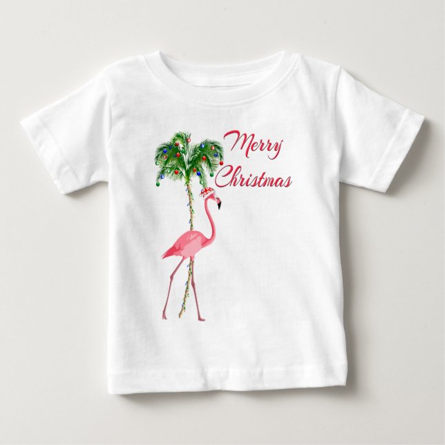 Camiseta Para Bebê Feliz Natal Flamingo (Frente)