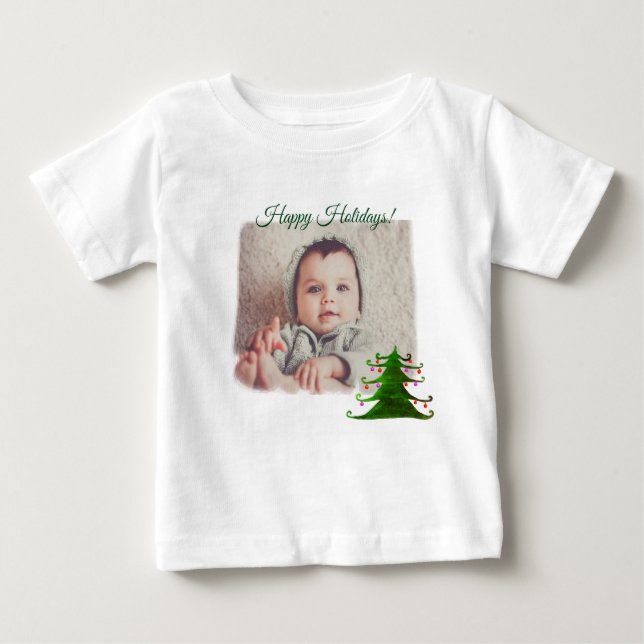 Camiseta Para Bebê Feliz Natal Foto personalizada do bebê (Frente)