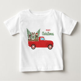 Camiseta Para Bebê Feliz Natal Francês Bulldog Red Pickup Truck