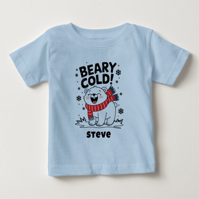 Camiseta Para Bebê Feliz Natal Frio da Ursa Polar (Frente)