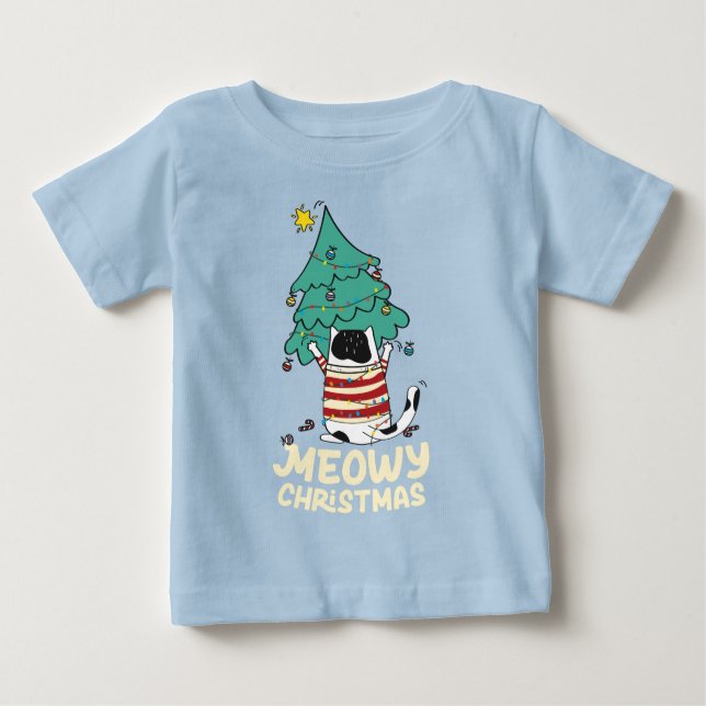 Camiseta Para Bebê Feliz Natal Gato Engraçado Amante  (Frente)