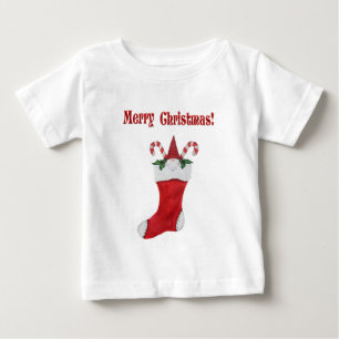 Camiseta Para Bebê Feliz Natal Gnome Adorável em Red Stocks