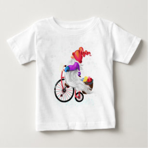Camiseta Para Bebê Feliz Natal - Gnomo Engraçado com Bicicleta e Pre