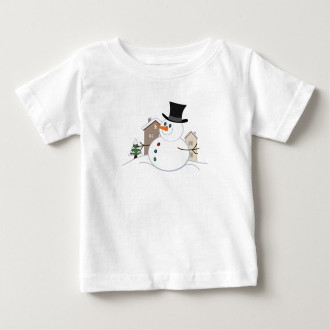Camiseta Para Bebê Feliz Natal Ilustração de Neve (Frente)