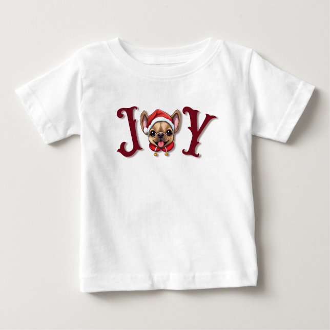 Camiseta Para Bebê Feliz Natal Joy Bonito Bulldog Francês Holly (Frente)