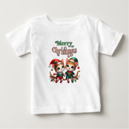 Camiseta Para Bebê Feliz Natal Kitten Elves