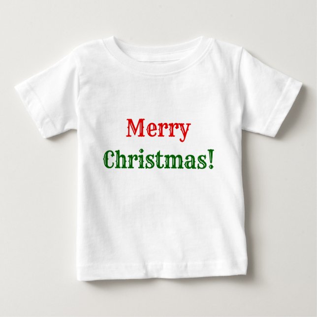 Camiseta Para Bebê "Feliz Natal liso, simples, vermelho & verde! " (Frente)