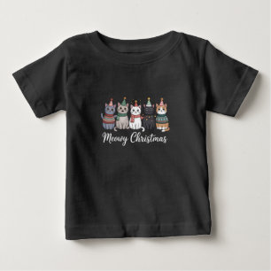 Camiseta Para Bebê Feliz Natal Meowy Ano Feliz do Gato Amante do Gato