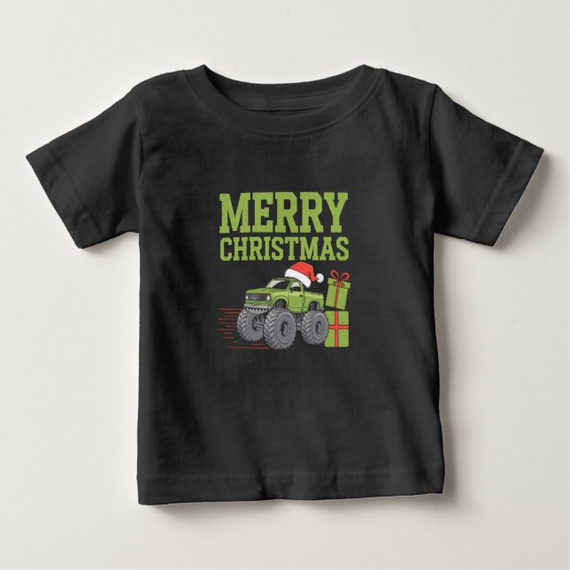 Camiseta Para Bebê Feliz Natal Monstro Truck Toddler Boys Xmas (Frente)