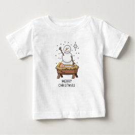 Camiseta Para Bebê Feliz Natal Natividade Bebê Jesus Snowman