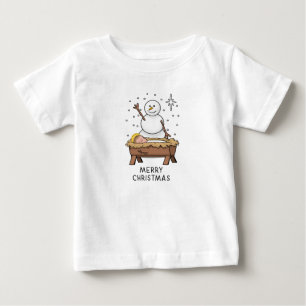 Camiseta Para Bebê Feliz Natal Natividade Bebê Jesus Snowman