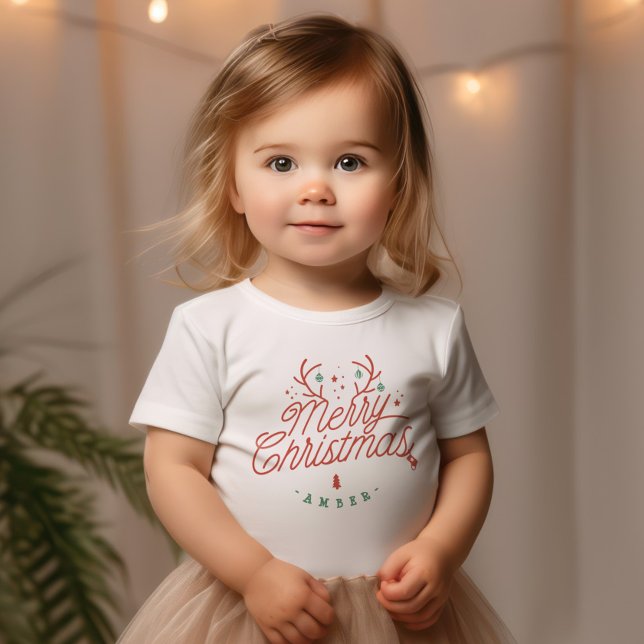 Camiseta Para Bebê Feliz Natal Nome da Família Reindeer Holiday (Merry Christmas Family Name Reindeer Holiday Toddler T-shirt)