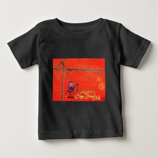 Camiseta Para Bebê Feliz Natal Papai Noel (Frente)