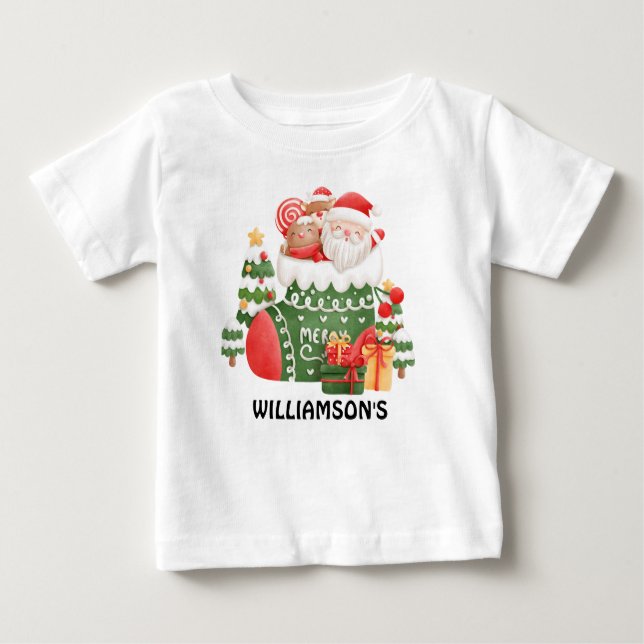 Camiseta Para Bebê Feliz Natal | Papai Noel Diz Personalizado (Frente)