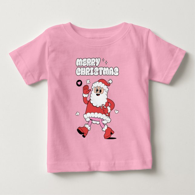 Camiseta Para Bebê Feliz Natal - Papais noeis de Groovy Strut (Frente)