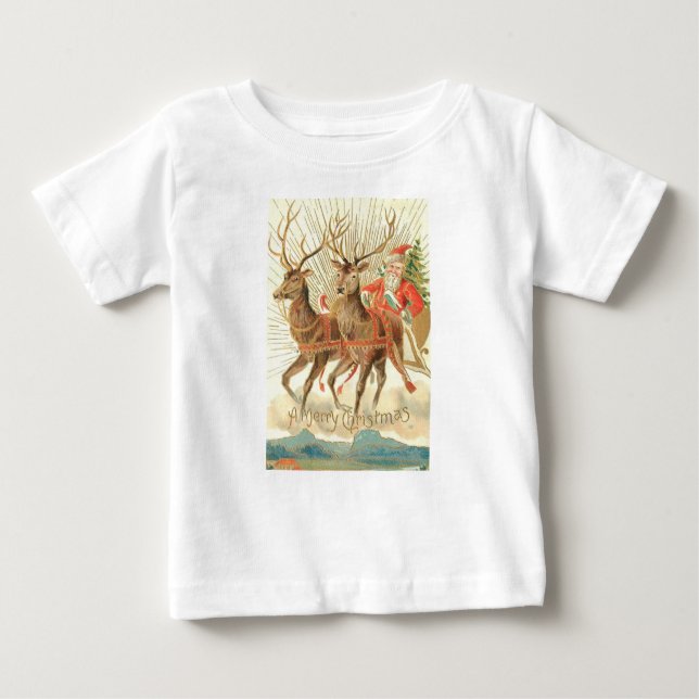 Camiseta Para Bebê Feliz Natal (Papais noeis e sua Reindeer) (Frente)