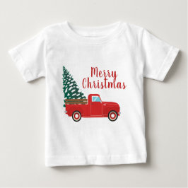 Camiseta Para Bebê Feliz Natal - Pequena Árvore de Caminhão Vermelho