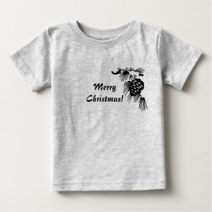 Camiseta Para Bebê Feliz Natal Pine Cone Black and White Shirt