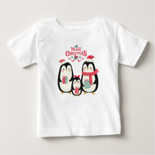 Camiseta Para Bebê Feliz Natal Pinguins