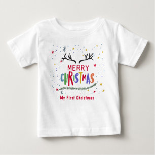 Camiseta Para Bebê Feliz Natal Reindeer Antlers Divertido