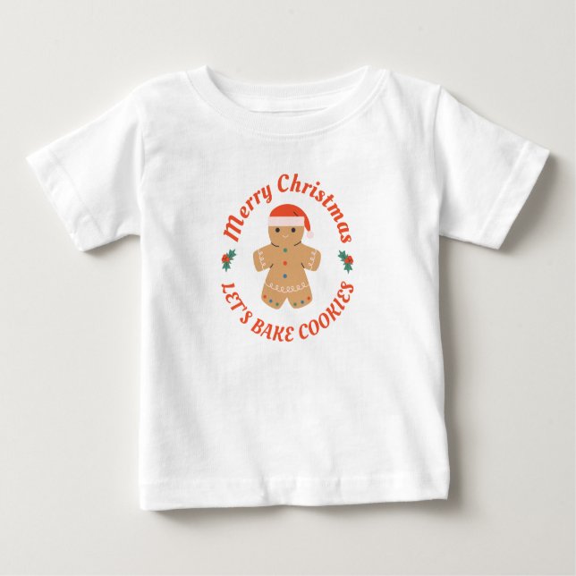 Camiseta Para Bebê Feliz Natal Vamos Fazer Biscoitos Homem de Pão de  (Frente)