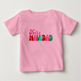 Camiseta Para Bebê Feliz Navidad - Cor Rosa Colorida