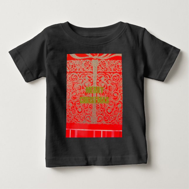 Camiseta Para Bebê Feliz Ouro de Natal Red Snow Glitter Hearts Art (Frente)