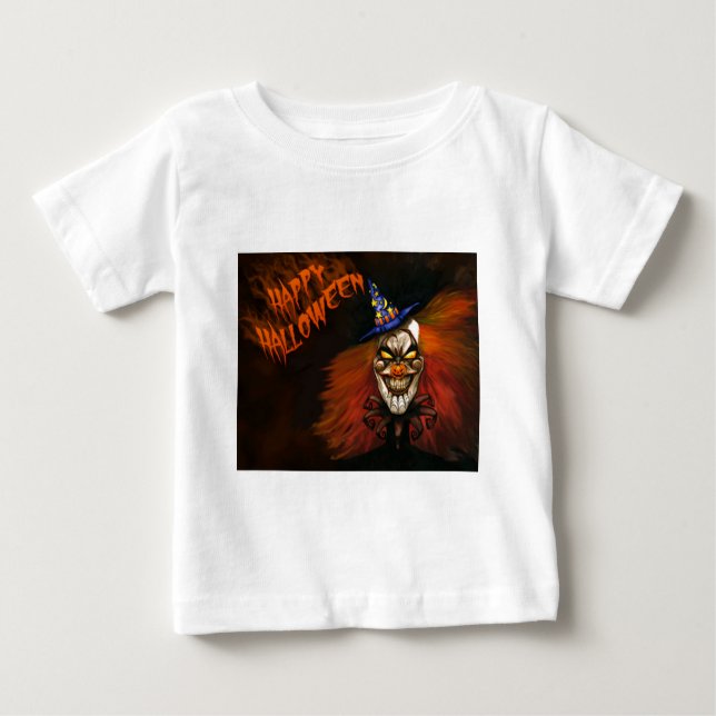 Camiseta Para Bebê Feliz Palhaço Assustador do Halloween (Frente)