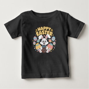 Camiseta Para Bebê Feliz Páscoa 2025  Ovos Coelho Bonito Coelho