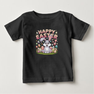 Camiseta Para Bebê Feliz Páscoa 2025 Ovos Coelho Coelhinho Fofo