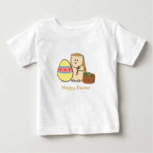 Camiseta Para Bebê Feliz Páscoa: Desenho de ouriço fofo pintando ovo