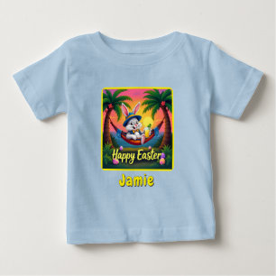 Camiseta Para Bebê Feliz Páscoa Nome Pessoal