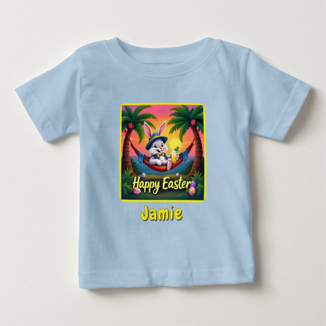 Camiseta Para Bebê Feliz Páscoa Nome Pessoal (Frente)