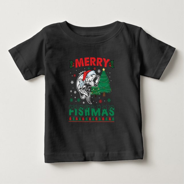 Camiseta Para Bebê Feliz Peixes Pai Pesca Natal Natal (Frente)