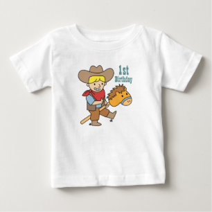 Camiseta Para Bebê Feliz Pequeno Cowboy Montando Cavalo de Pau