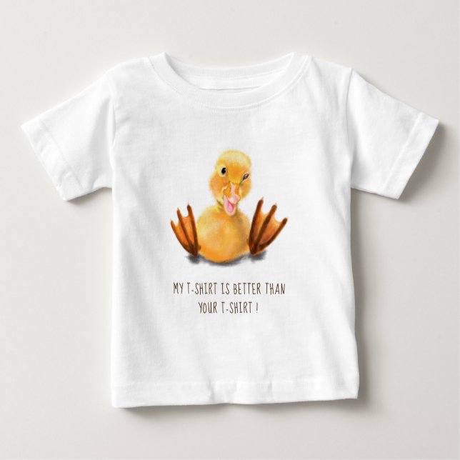 Camiseta Para Bebê Feliz Piscar os olhos de Reprodução de Pato Amarel (Frente)