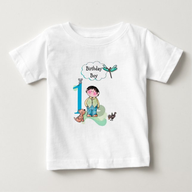 Camiseta Para Bebê Feliz Primeiro Aniversário, Birthday Boy Jersey (Frente)