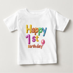 Camiseta Para Bebê Feliz primeiro aniversario - Celebração de Texto d