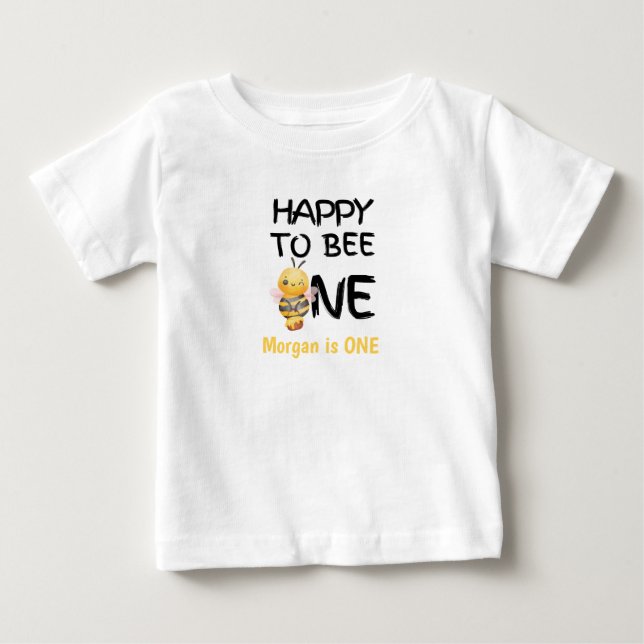 Camiseta Para Bebê Feliz Primeiro Aniversário Meninas Amarelas Como M (Frente)