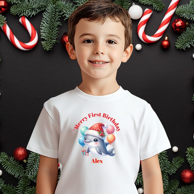 Camiseta Para Bebê Feliz Primeiro Aniversário Presente de Natal (Criador carregado)