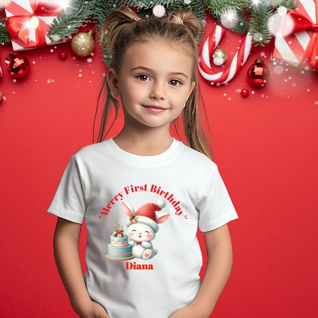 Camiseta Para Bebê Feliz Primeiro Aniversário Presente de Natal (Criador carregado)