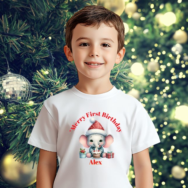 Camiseta Para Bebê Feliz Primeiro Aniversário Presente de Natal (Criador carregado)