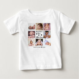 Camiseta Para Bebê Feliz Primeiro Dia dos Pais 8 Colagem de Fotos